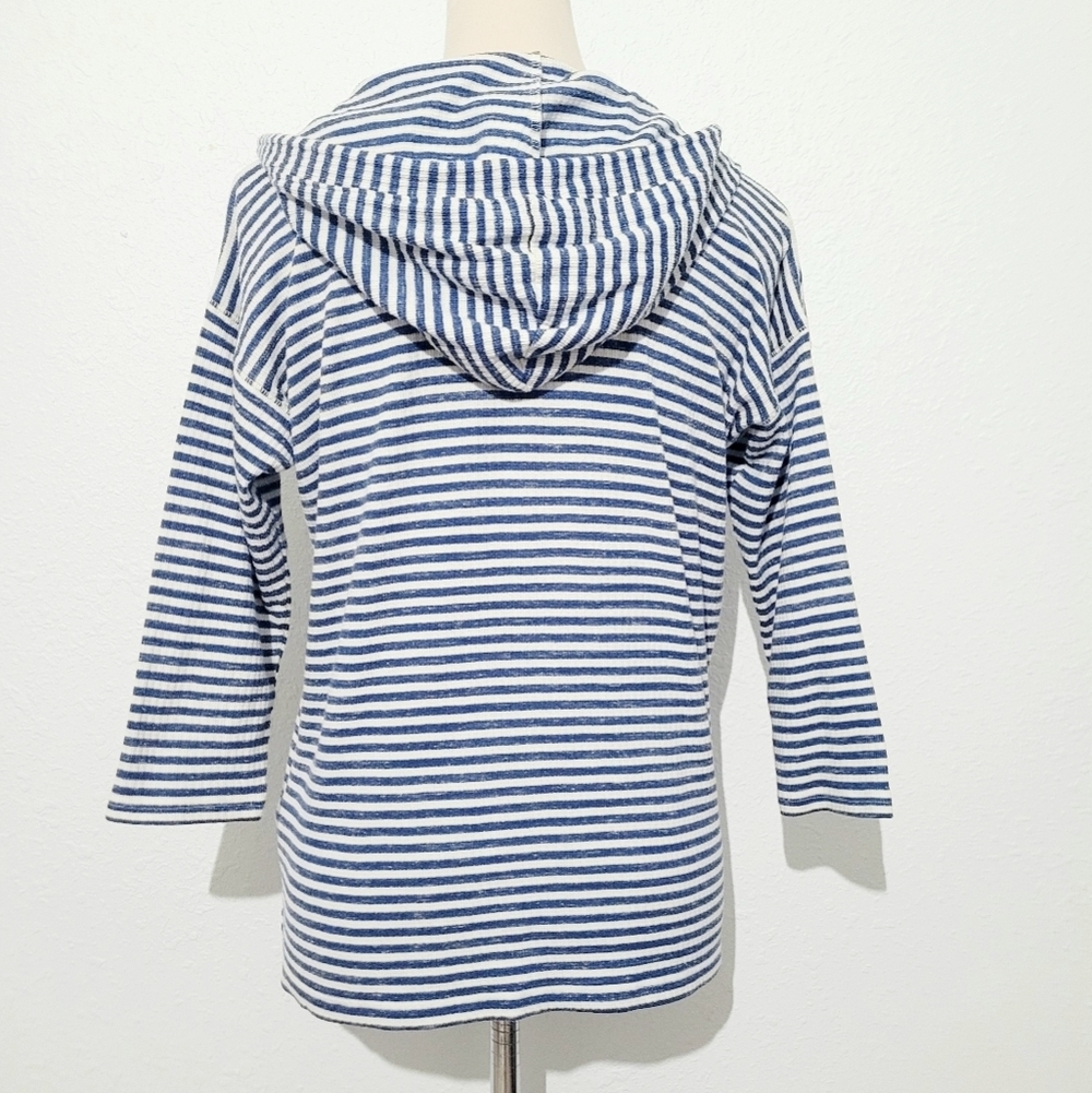 Chaps Woman's hoodie Blue striped Top V‑neck pullover Kangaroo Pocket size M - Picture 5 of 11